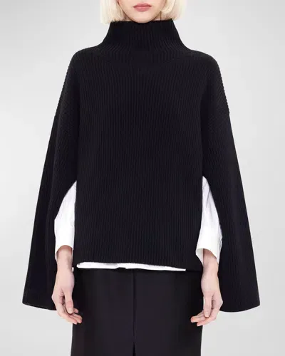 Arch4 Frankie Cashmere Ribbed Split-sleeve Sweater In Black