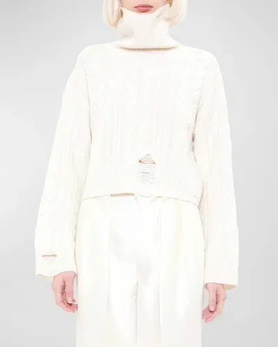 Arch4 Hermione Cashmere Distressed Cable-knit Sweater In Ivory