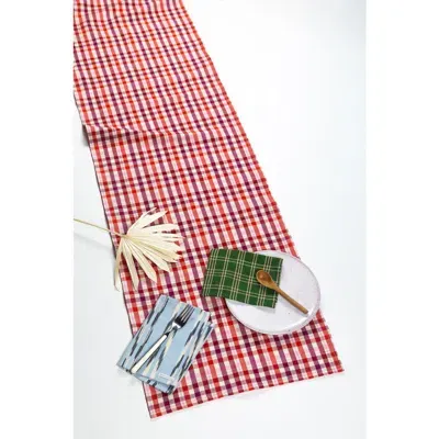 Archive New York Noel Red Plaid Cotton Table Runner In Multi