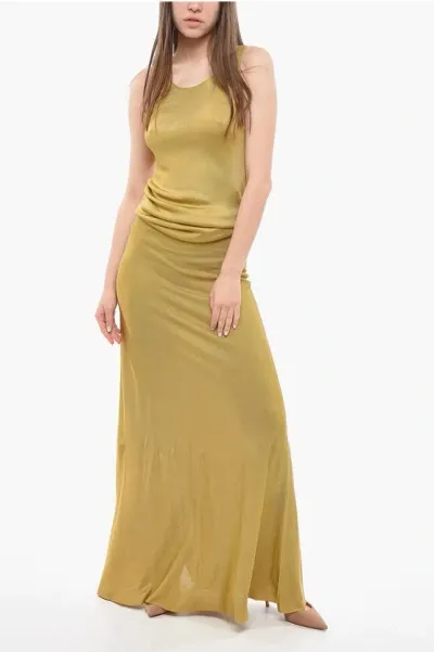 Archiviob Viscose Long Dress With Crewneck In Gold