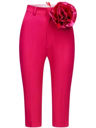 Area Floral-appliqué Wool Capri Pants In Pink