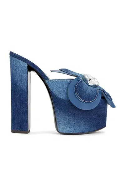 Area Denim Flower Platform Mule Sandals In Bluette