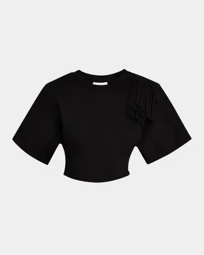 Area Fringe Brooch Crop T-shirt In Black