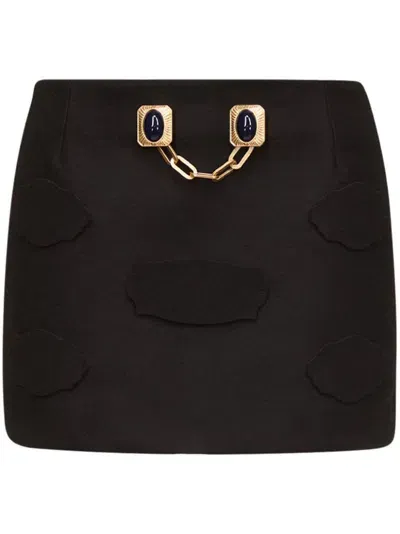 Area Gemstone Button Mini Skirt In Black