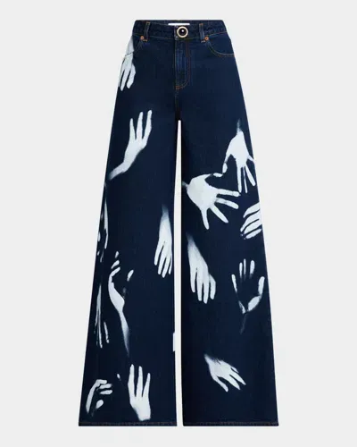 Area High-rise Handprint Wide-leg Jeans In Dark Blue