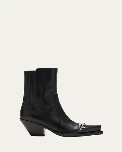 Area Leather Crystal Slit Chelsea Booties In Nero