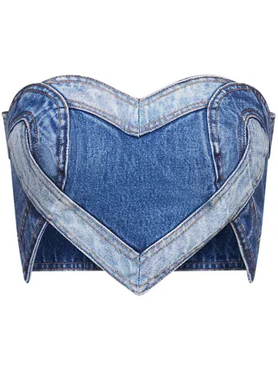 Area Patchwork Heart-motif Denim Bandeau In Multi Denim Wash