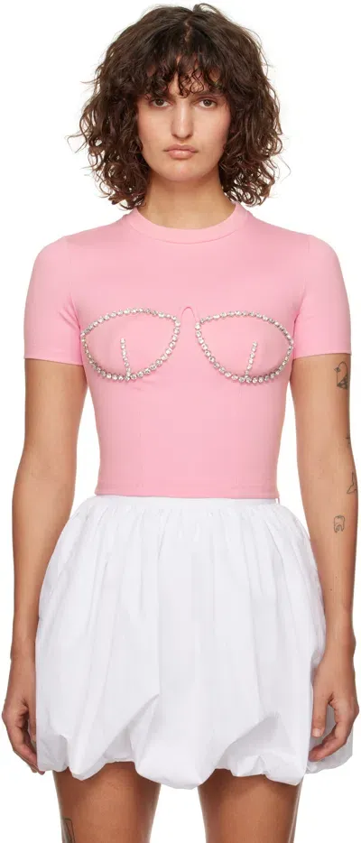 Area Pink Crystal Bustier Cup T-shirt In Pale Pink