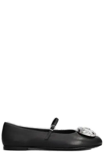 Area Crystal-detail Leather Ballerina Shoes In Black