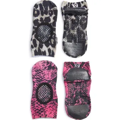 Arebesk Phish Net Assorted 2-pack Closed Toe Ankle Socks In Pink Snake/brown Leopard