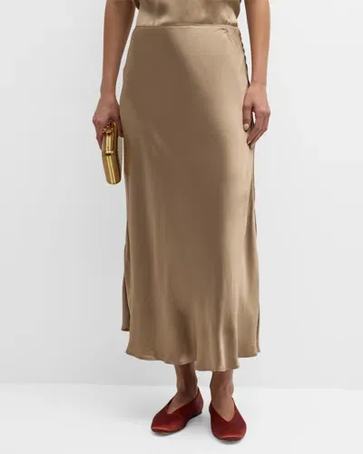 Argent Bias-cut Viscose Satin Midi Skirt In Taupe