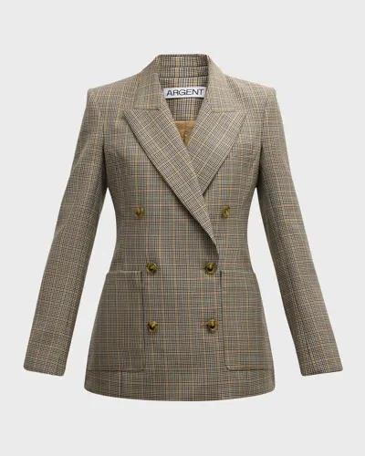 Argent Chelsea Double-breasted Plaid Blazer In Beige  Black Multi