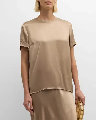 Argent Crewneck Viscose Satin Top In Taupe