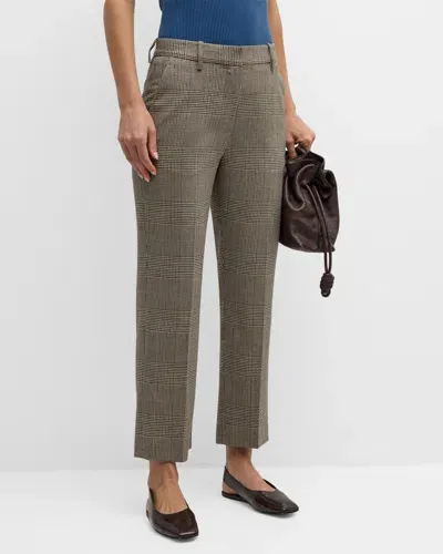 Argent Cropped Plaid Houndstooth Trousers In Cream Brown Multi