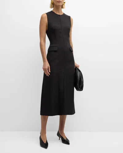 Argent Tailored Viscose-wool Twill Midi Dress In Black