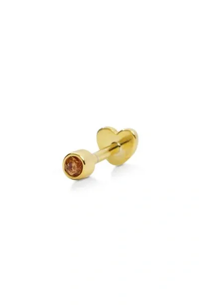 Argento Vivo Sterling Silver Birthstone Single Threaded Stud Earring In Gold