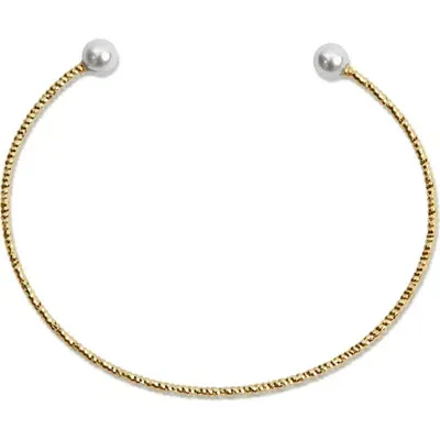 Argento Vivo Sterling Silver Imitation Pearl Cuff Bracelet In Gold