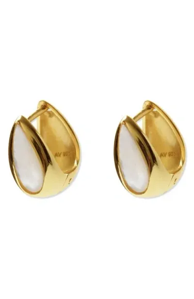 Argento Vivo Sterling Silver Puffy Mother-of-pearl Huggie Hoop Earrings In Gold