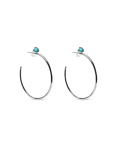 Argento Vivo Stone Stud Hoop Earrings In Blue/silver