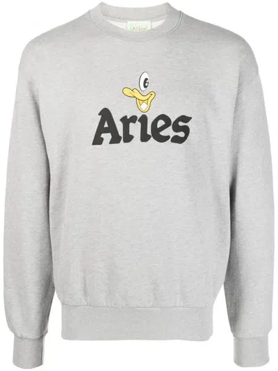 Aries Aye Duck Cotton Sweatshirt In Grey