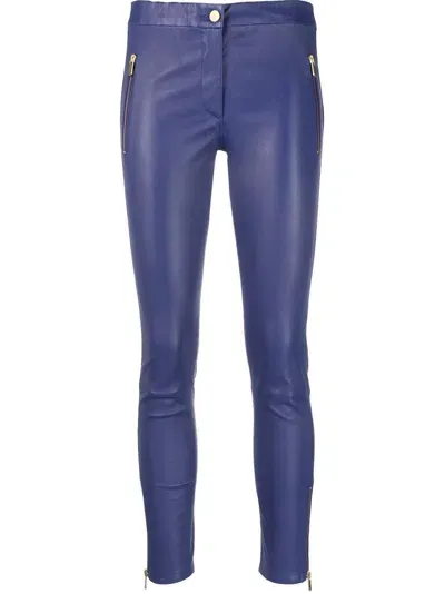 Arma Cropped Leather Leggings In Blau