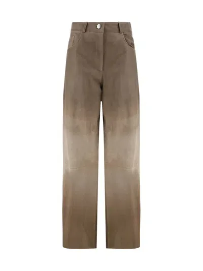 Arma Leather Catania Pants In Grey-silver-green