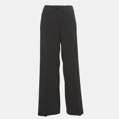 Pre-owned Armani Collezioni Black Pinstripe Regular Trousers L