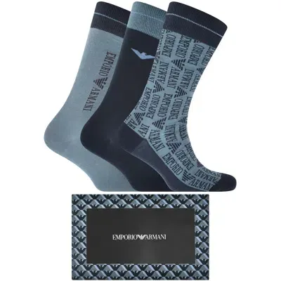 Armani Collezioni Emporio Armani 3 Pack Socks Gift Set In Blue