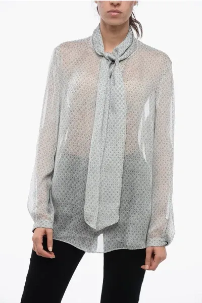 Armani Collezioni Silk Tie Neck Shirt In Gray