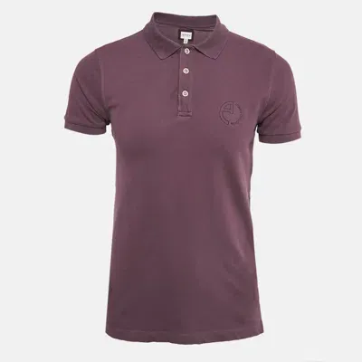 Pre-owned Armani Collezioni Purple Logo Embroidery Cotton Pique Polo T-shirt L