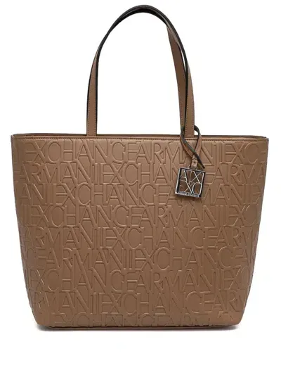 Armani Exchange All-over Logo Print Tote Bag In Leather