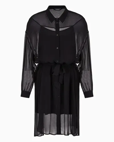 Armani Exchange Asv Belted Chiffon Smock Dress In Black