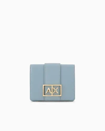 Armani Exchange Asv Gold Monogram Logo Wallet In Blue