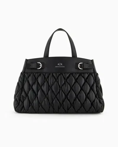 Armani Exchange Asv Large Recycled Puffy Tote Bag In Black