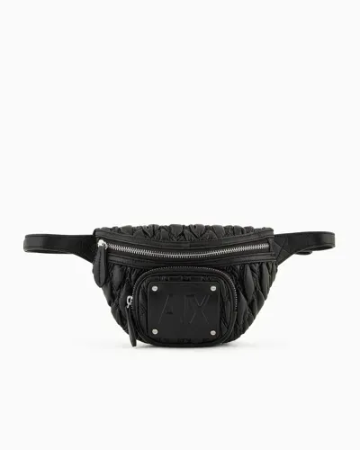 Armani Exchange Asv Material Rhinestone Waist Bag In Black