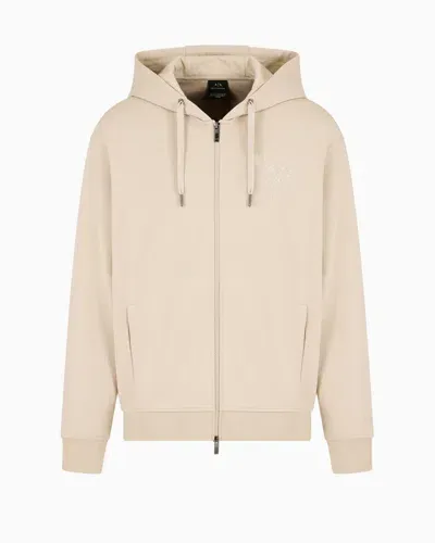 Armani Exchange Asv Organic Cotton Embroidered Eagle Zip-up Hoodie In Neutral