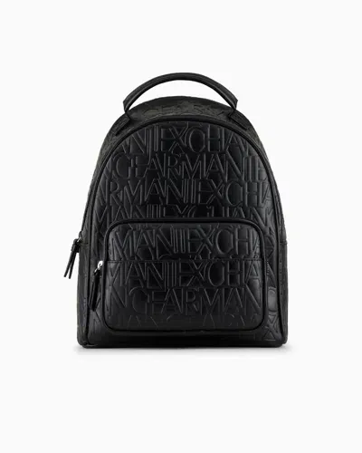 Armani Exchange Backpack With Allover Embossed Logo In Black