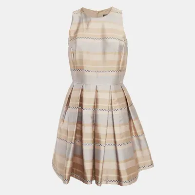 Pre-owned Armani Exchange Beige Stripe Crepe Pleated Mini Dress M