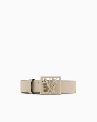 Armani Exchange Belt With Square With Logo In Beige