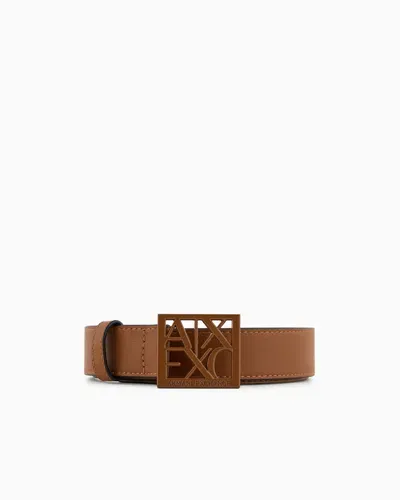 Armani Exchange Belt With Square With Logo In Brown