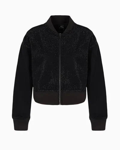 Armani Exchange Black Denim Blouson With Rhinestones