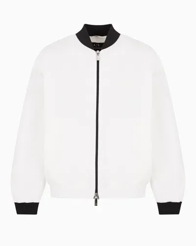 Armani Exchange Bomber Jacket In Technical Fabric With Tone-on-tone Logo In White