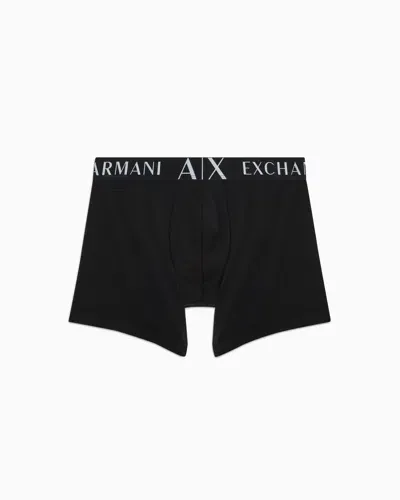 Armani Exchange Boxer Shorts In Stretch Fabric With Maxi Logo In Black