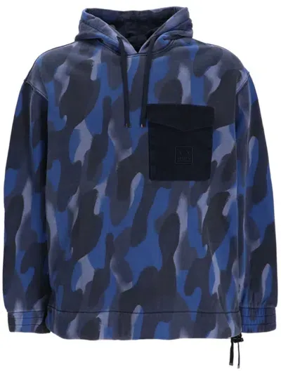 Armani Exchange Camouflage-pattern Cotton Hoodie In Blue