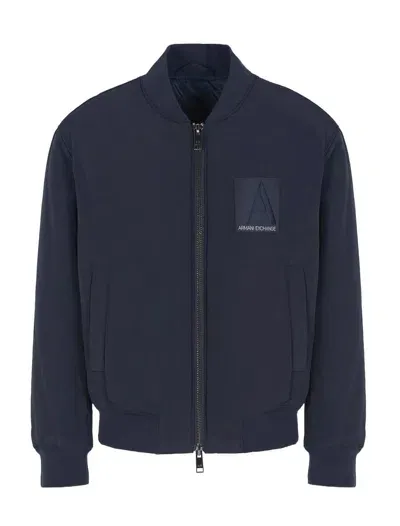 Armani Exchange Asv Recycled Nylon Bomber Jacket In Blue