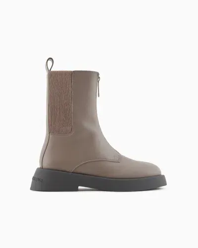 Armani Exchange Combat Boots With Elastic And Zip In Beige