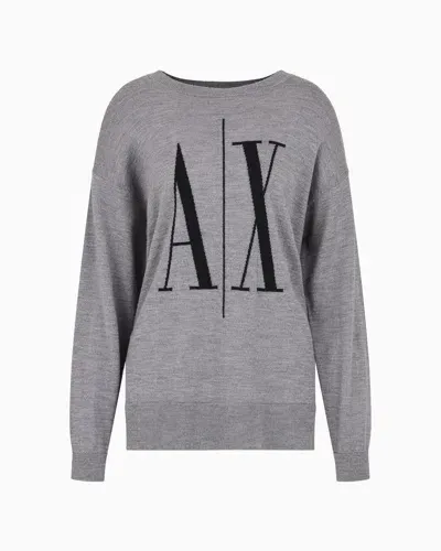 Armani Exchange Crewneck Sweater With Maxi Logo In Gray