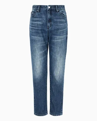 Armani Exchange Cropped Boyfriend Jeans In Asv Rigid Cotton Denim In Blue