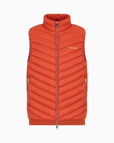 Armani Exchange Double-face Padded Sleeveless Down Jacket In Orange