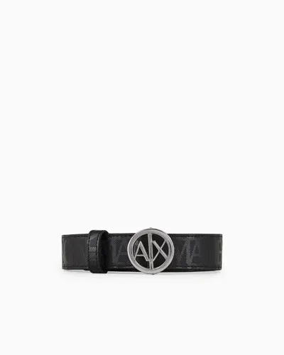 Armani Exchange Eco-leather Belt With Round Logo Buckle In Black